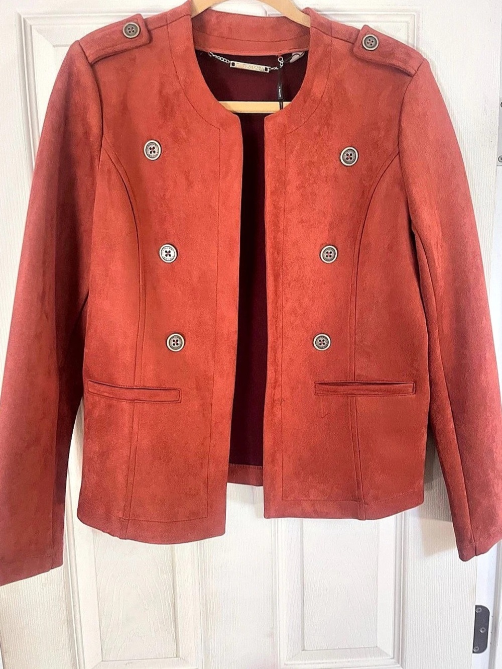 Tahari faux leather suede Button Open Blazer in Brown Size 8 NWT